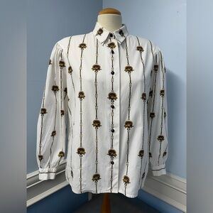 Vtg 90s equestrian Button-Up Shirt with puffy sleeves